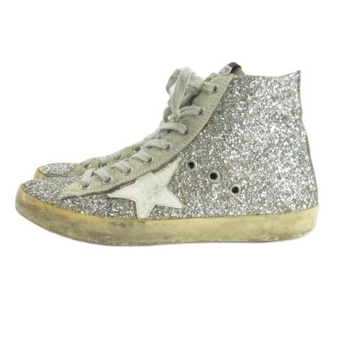 ゴールデングース GOLDEN GOOSE FRANCY グリッター ハイカット スニーカー ヴィンテージ加工 36 シルバーカラー 260507E 靴 ■GY74