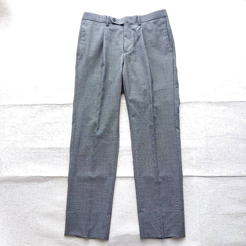 美品 春夏 リングヂャケットコラボ カノニコウール100% AOKI Les Mues スラックス 85 グレー【 纏うだけで格上げされる、イタリアの芳醇な空気感 】 ビジネス フォーマル テーパード ワンタック 紳士服 逸品 S20RL9516MP