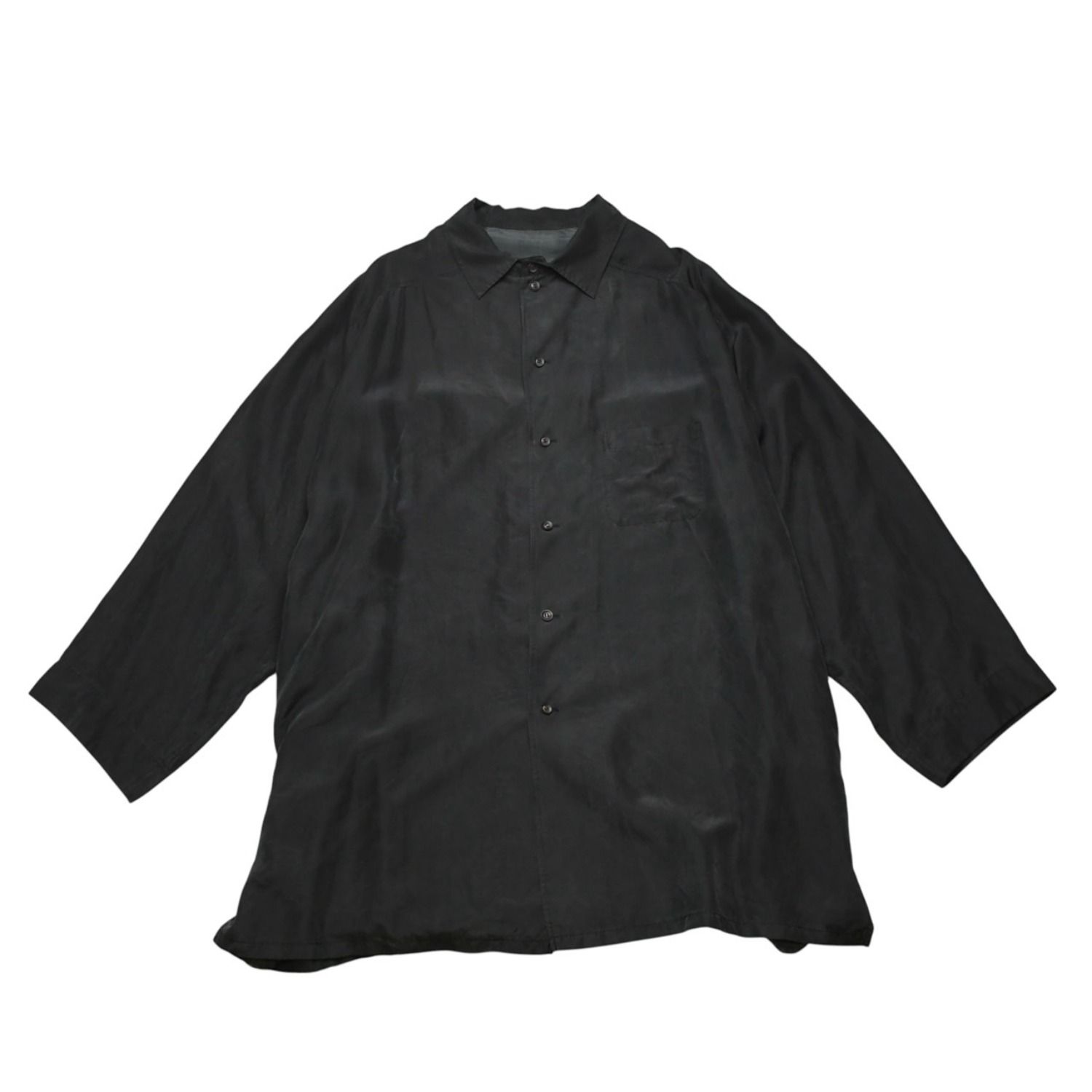 Yohji Yamamoto POUR HOMME ヨウジヤマモトプールオム 2018SS サイトウユウスケ シルクブラウス シャツ 大正モダンガール ブラック ナイショプリント ビックシルエット HW-B95-424 美品 中古 4a002537