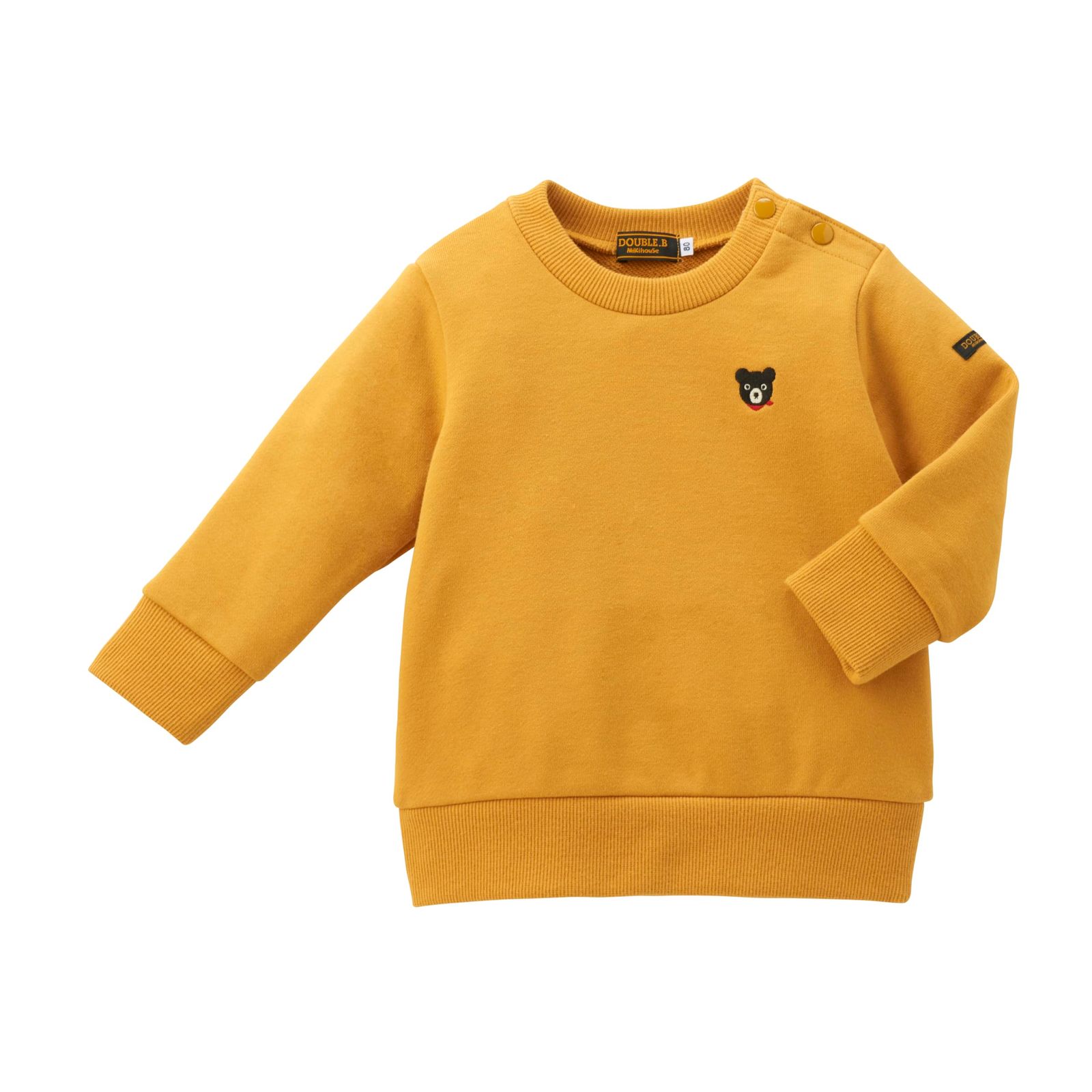 新品 [ミキハウス] ミキハウスダブルビー トレーナー スウェット 長袖 くま 無地 ワンポイント 日本製 男の子 女の子 ベビー キッズ 子供服 63-5601-687 90cm カラシ