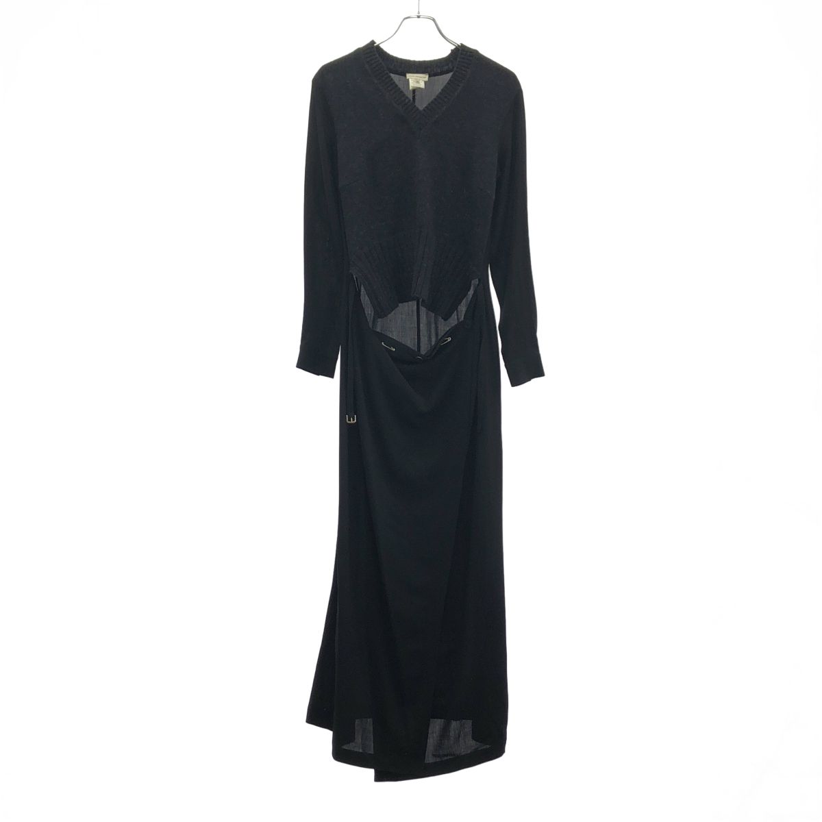 DRIES VAN NOTEN ドリスヴァンノッテン 1990's ライカ ニットドッキンドレスワンピース グレー ブラック 38