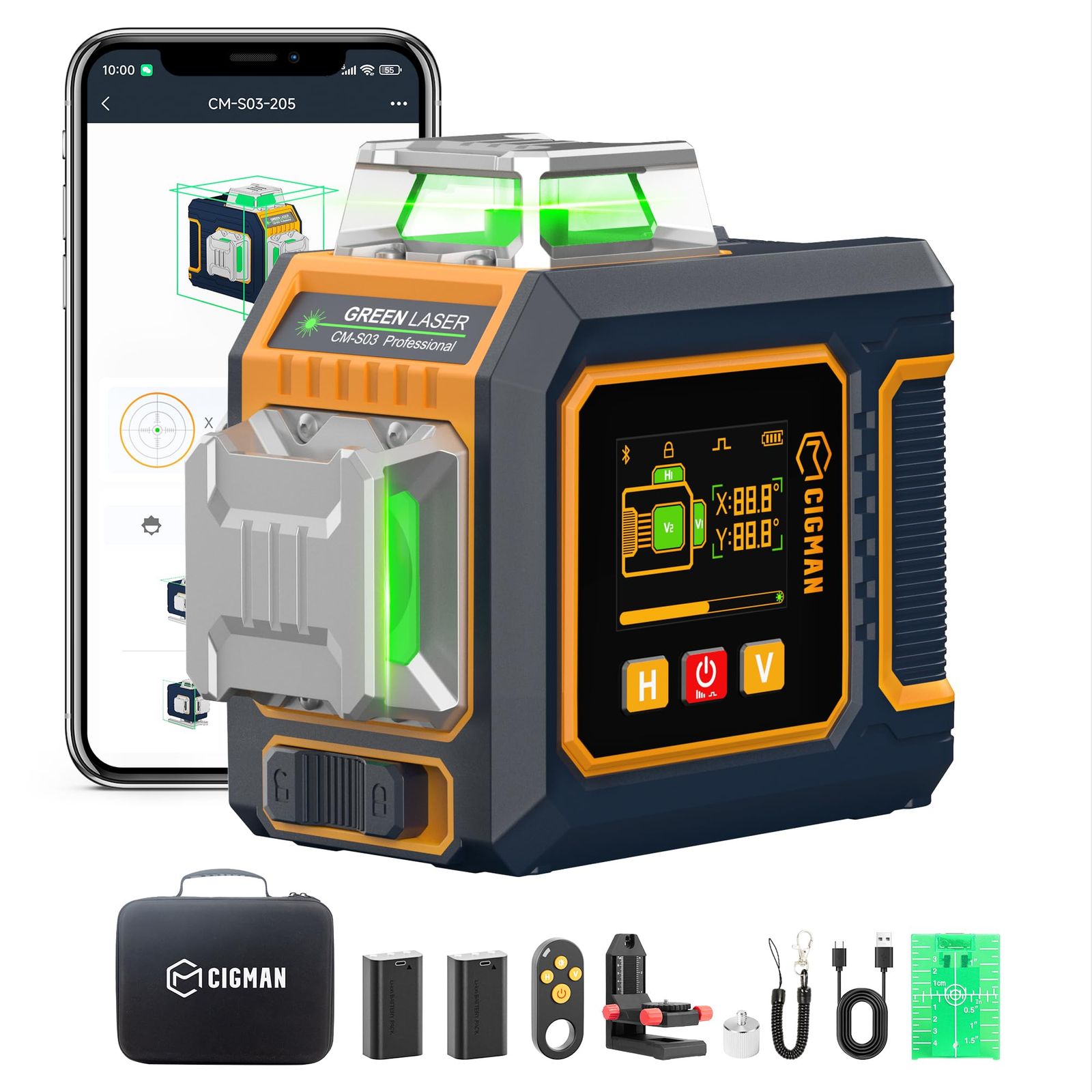 CIGMAN 3Dレーザー墨出し器 12ライン 高精度±1.5mm/5m 2インチカラーLCD アプリ連動 USB-C充電式 5200mAhバッテリー 屋外 内装工事対応(沖縄・離島の方発送不可）) dc58cd18