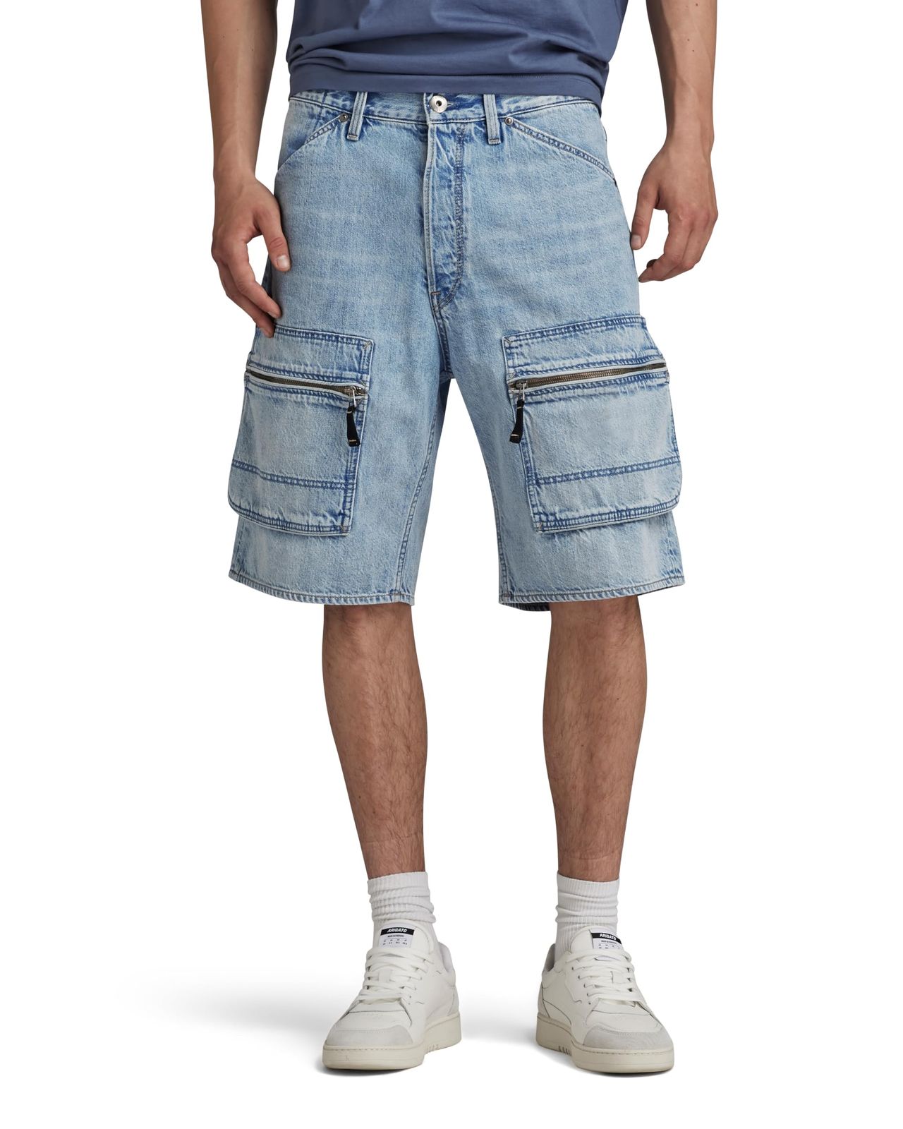 新品 [ジースターロゥ] ショートパンツ ショーツ カーゴ ハーフパンツ メンズ リラックスフィット ゆったり ブルー Denim Cargo Loose Short D24442-D536-G339-29