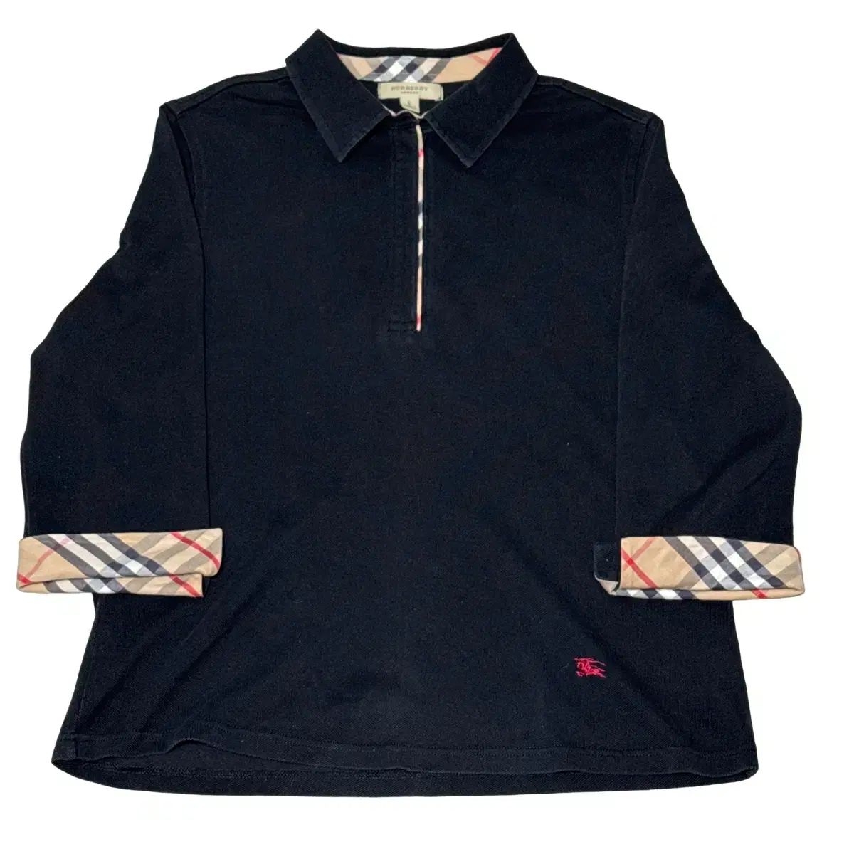 L バーバリー ノヴァチェック ポイント ハーフジップ 7分 Tシャツ