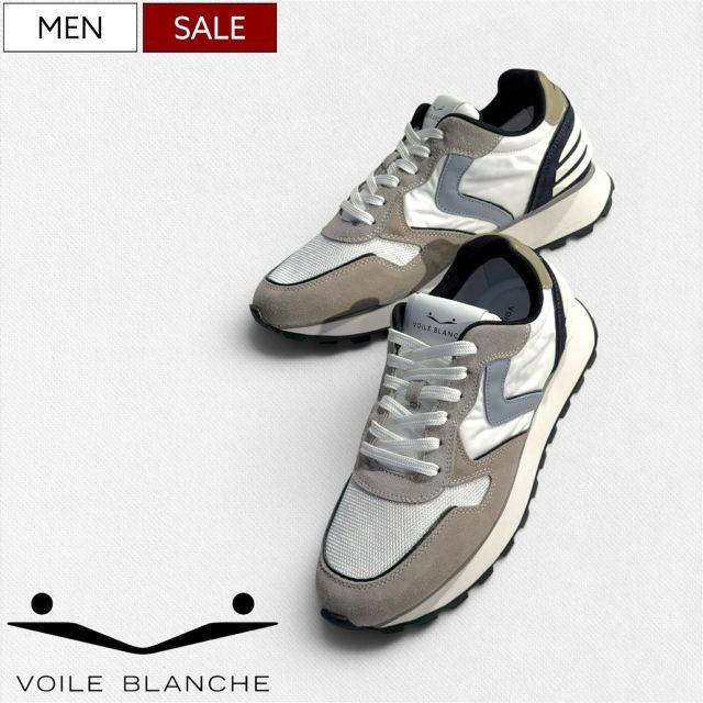 【定価53,900円(税込)】VOILE BLANCHE ボイルブランシェ 上品かつ爽やかな1足! “ヨットセールクロス(ヨットの帆)”を用いたスウェードレザーメッシュコンビスニーカー【PARIS POWER MAN-パリスパワーマン-】 靴 シューズ メンズ