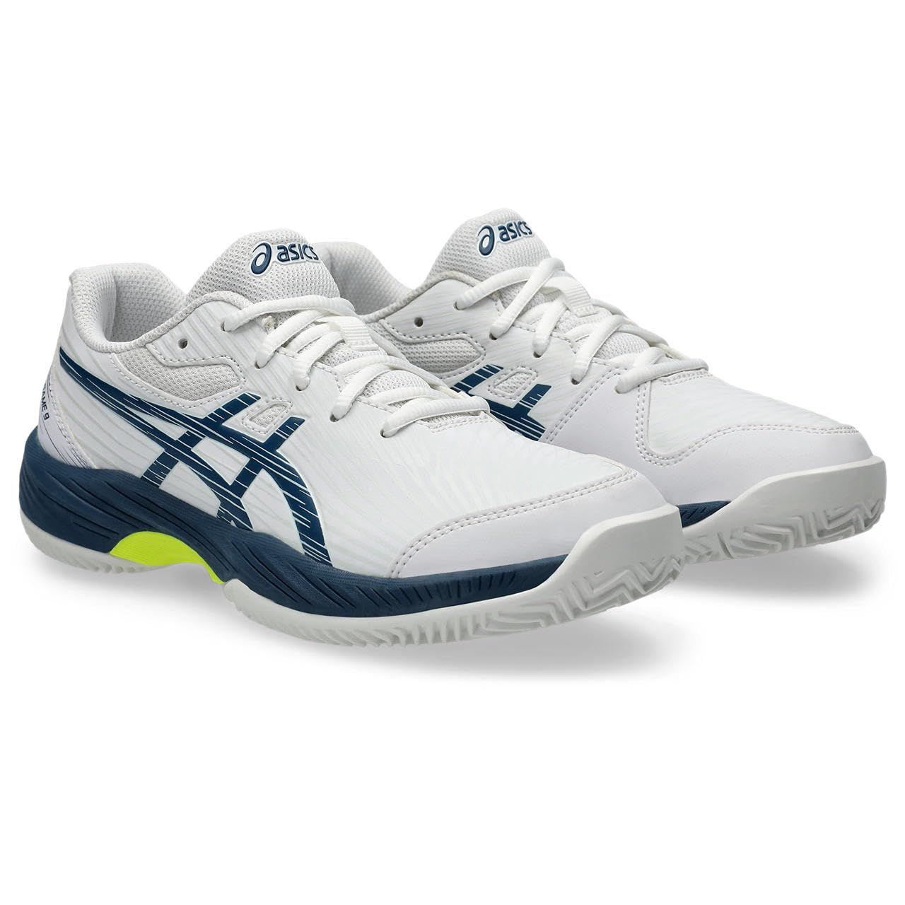 新品 [アシックス] テニスシューズ GEL-GAME 9 GS CLAY/OC 1044A057 ユニセックス子供 ホワイト/マコブルー25.0