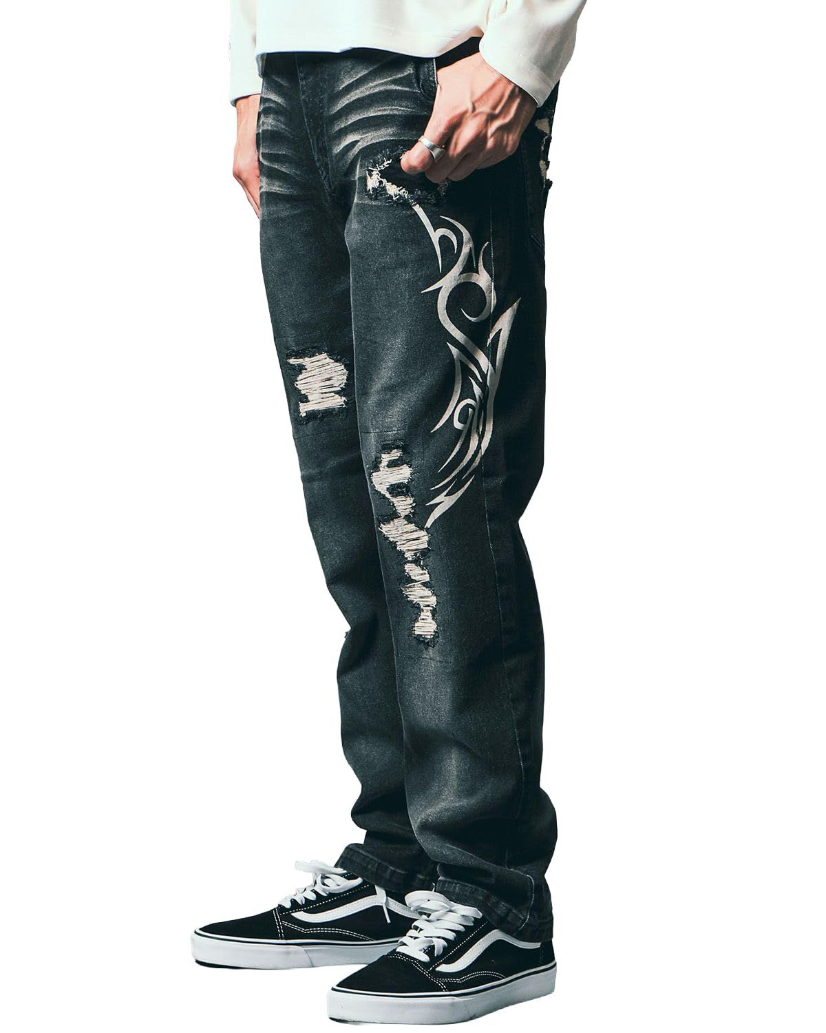 新品 [エムシーディ] ストレッチ ダメージ トライバル デニム パンツ 