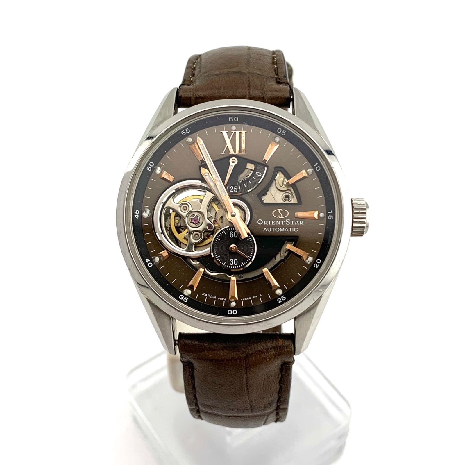 中古】ORIENT STAR F6F4-UAB0 自動巻き時計 ブラウン文字盤 レザー
