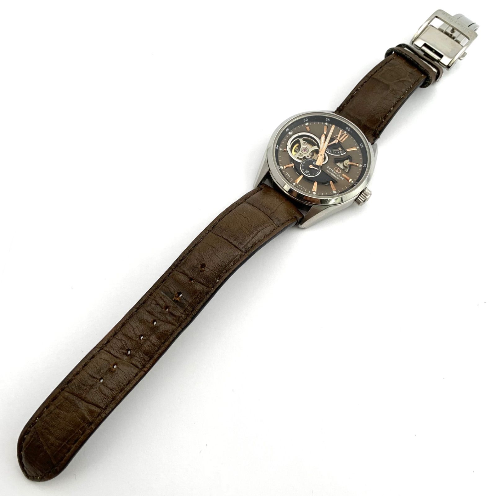 中古】ORIENT STAR F6F4-UAB0 自動巻き時計 ブラウン文字盤 レザー