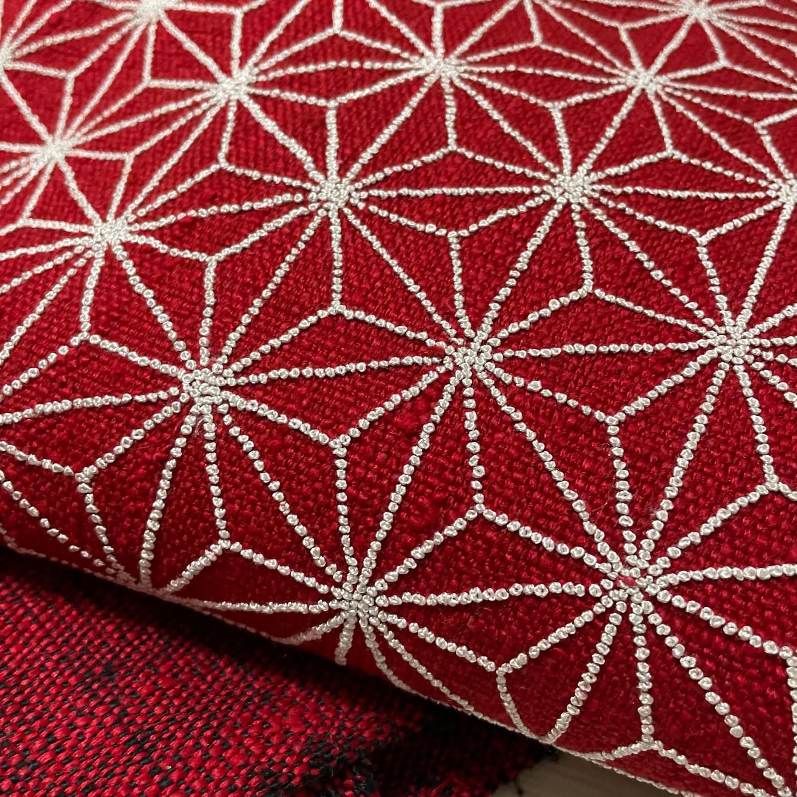 相良刺繍 名古屋帯 真綿紬 麻の葉模様 八寸 正絹 着物 X-2212