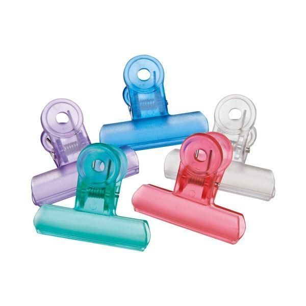(まとめ) ミツヤ クリアクリップ アクア 中 口幅50mm 5色アソート PCC-5P-AS 1箱(5個：各色1個) 〔×30セット〕