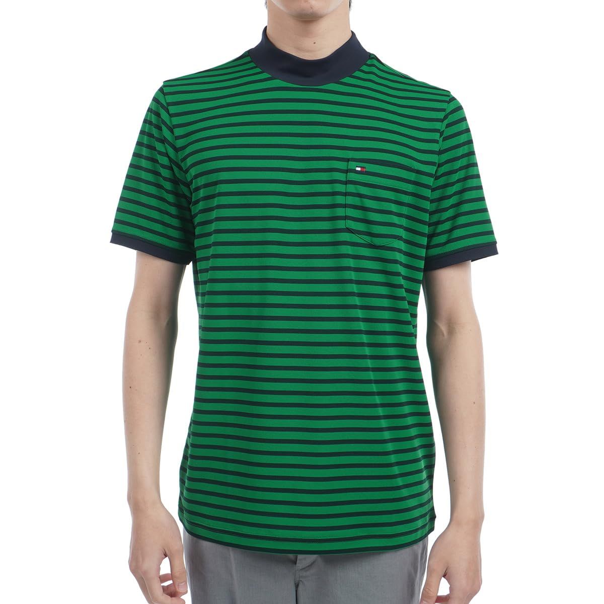 新品 [トミー ヒルフィガー ゴルフ] クラシック TOMMY HILFIGER GOLF(トミーヒルフィガー ゴルフ) エッセンシャル 半袖モックネックシャツ THMA515 メンズ ホワイトネイビー