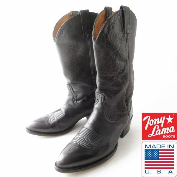 USA製 Tony Lama トニーラマ シンプル ウエスタンブーツ 黒 9.5D 27.5
