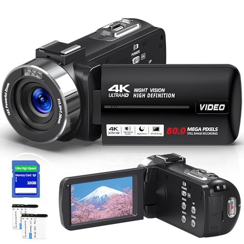 ビデオカメラ 4K録画 8000万画素 3.0インチIPS HD画面 YouTubeカメラ 18倍デジタルズーム IRナイトビジョン 270度回転可能 スクリーン 自撮り 32GBのSDカード 1500mAh電池 付き 6ヶ国語取扱説明書 軽量 携帯便利 旅p