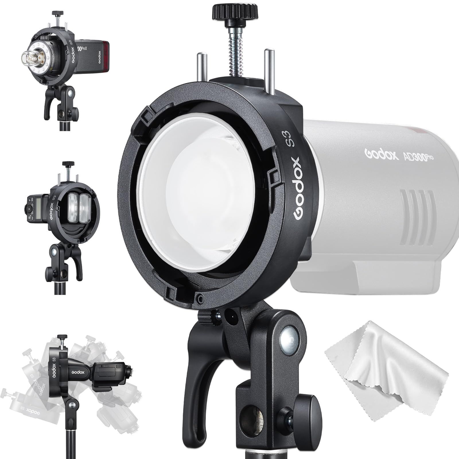 Godox S3 ブラケット Bowensマウント対応 S2 アップグレード版 軽量コンパクト S型フラッシュホルダー Godox AD200ProII AD200Pro AD200PRO AD300Pro AD400ProII AD400Pro V100 p