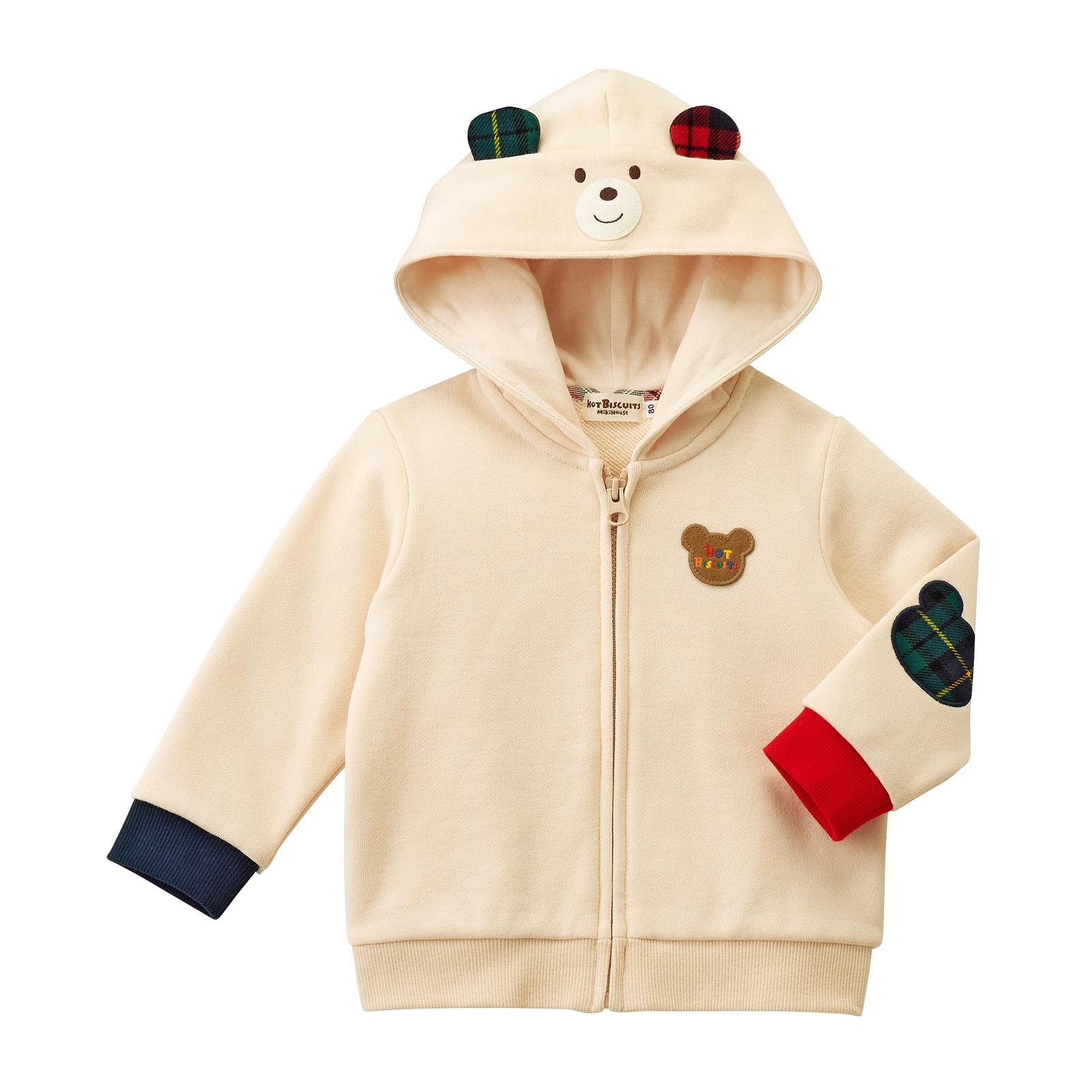 新品 [MIKIHOUSE HOT BISCUITS] [ミキハウス ホットビスケッツ] パーカー 男の子 女の子 キッズ 子供服 アイボリー 80cm 73-3707-496