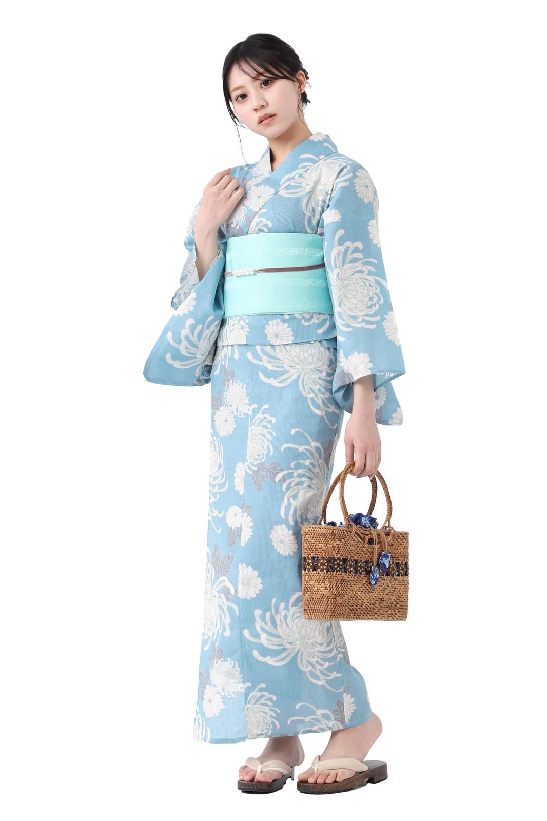 新品 [たゆたふ] 二部式浴衣 3点 セット 帯 下駄 花柄 簡単 二部式 セパレート (パステル 乱菊柄 M)