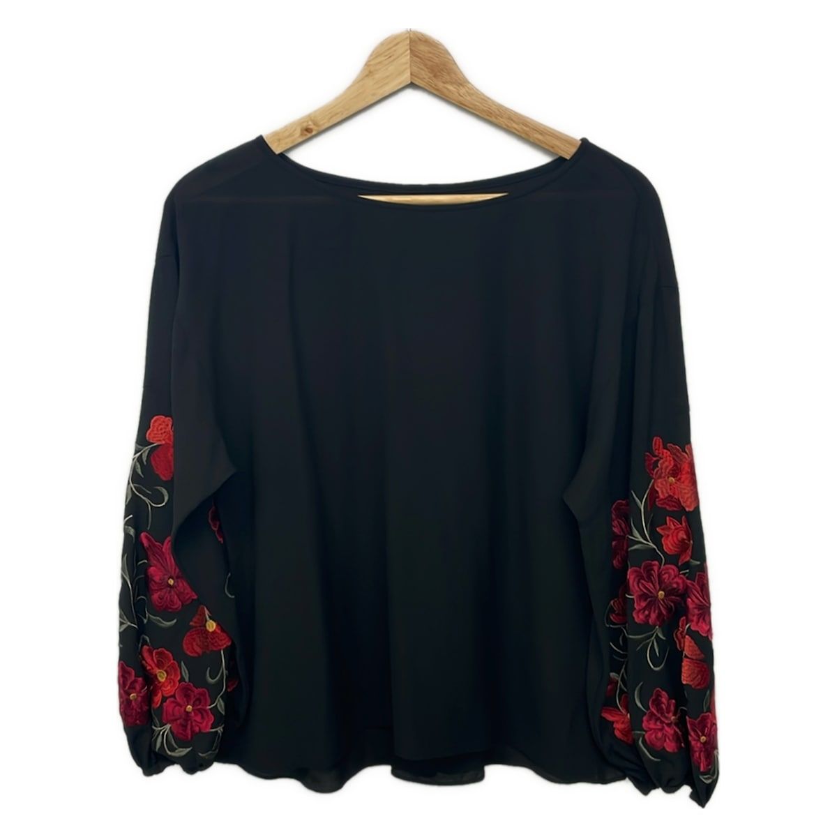 GRACE CONTINENTAL(グレースコンチネンタル) 長袖シャツブラウス サイズ36 S レディース美品 - 黒×ボルドー×マルチ 花柄/刺繍