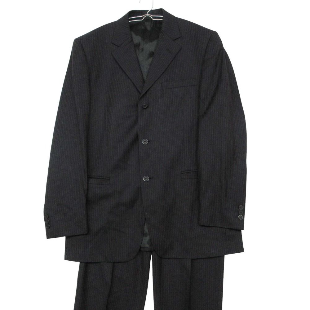 VERSACE ヴェルサーチ CLASSIC スーツ ピンストライプ セットアップ テーラードジャケット スラックス トラウザー パンツ ネイビー 50【XL】 メンズ 【中古】