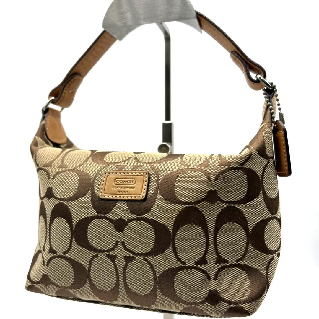COACH コーチ シグネチャー アクセサリーポーチ ワンショルダーバッグ キャンバス レザー ベージュ ブラウン Y2K ミニバッグ ハンドバッグ ロゴプレート vintage アーカイブ