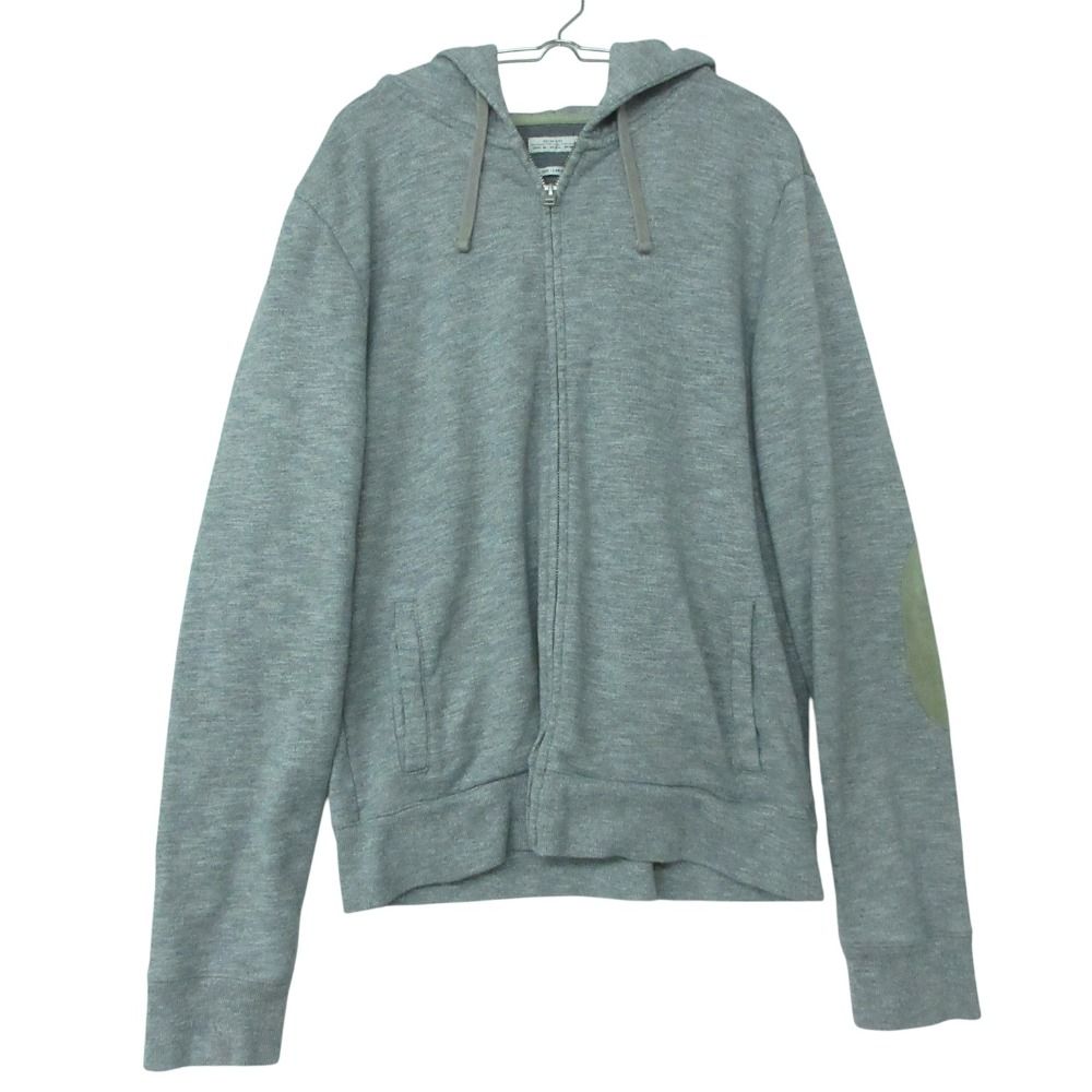 ALL SAINTS オールセインツ パーカー エルボーパッチ フーデッド トレーナー ジップアップ 霜降り 裏毛 グレー L メンズ レディース 【中古】