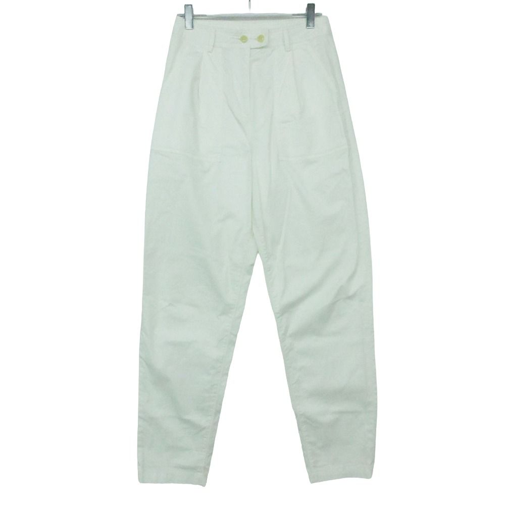 DENHAM デンハム パンツ ダブルボタン コットン 無地 ハイライズ フルレングス ホワイト W23-L28【XS】 レディース 【中古】
