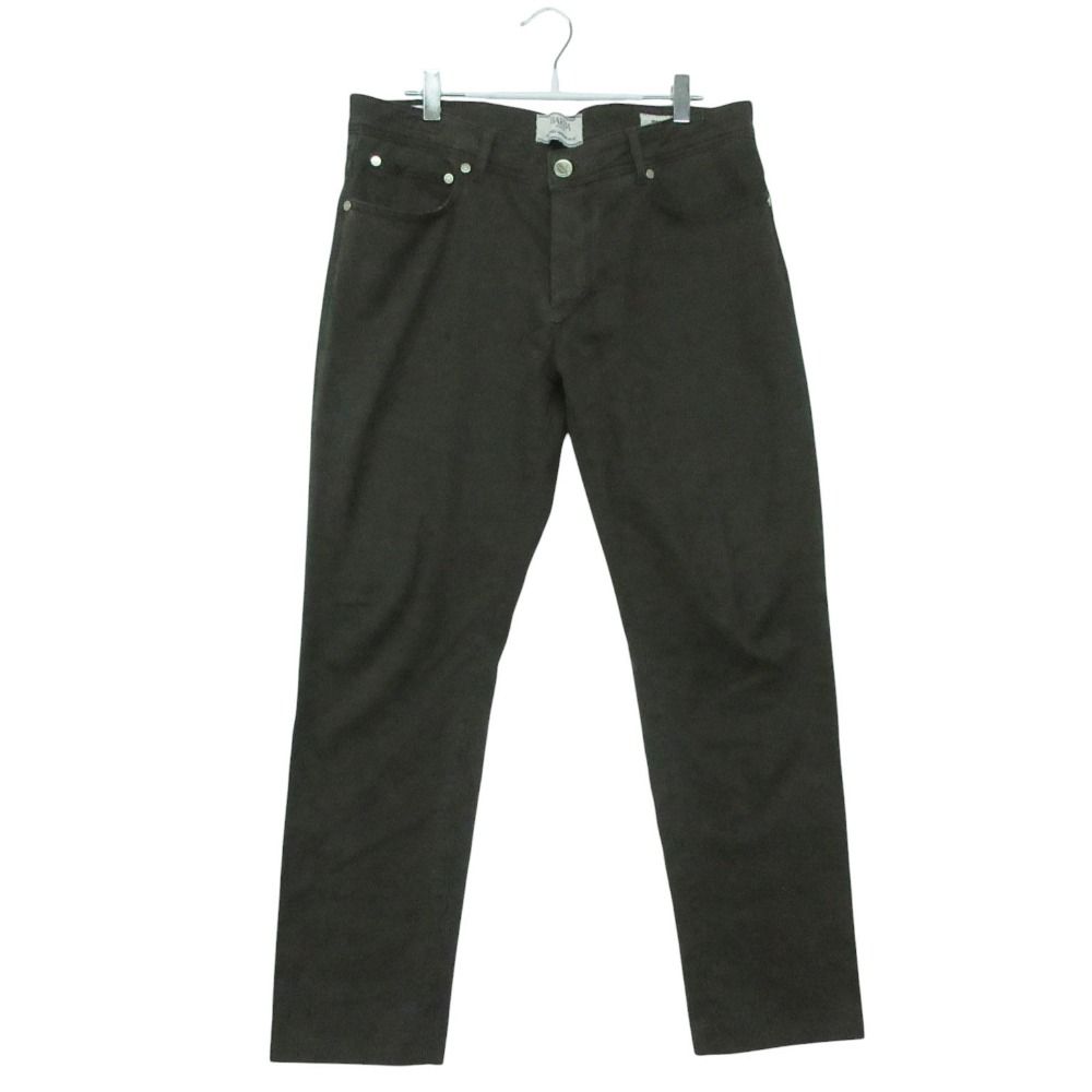 BARBA バルバ デニムパンツ 無地 ベルトループ ストレート フルレングス リベット付き ブラウン 36【XS】 メンズ 【中古】