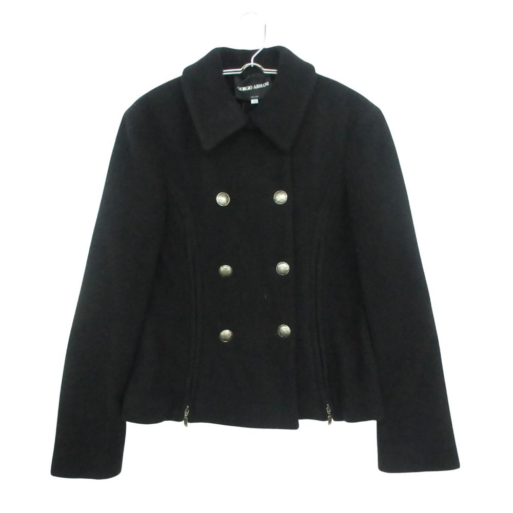 GIORGIO ARMANI ジョルジオアルマーニ ステンカラーコート ウール カシミヤ ダブルブレスト ファスナーデザイン ショート丈 ブラック 36【S】 レディース 【中古】
