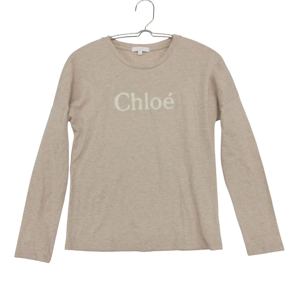 美品 Chloe クロエ 長袖Ｔシャツ キッズ コットン トップス ロゴ ベージュ 12 150cm 【中古】