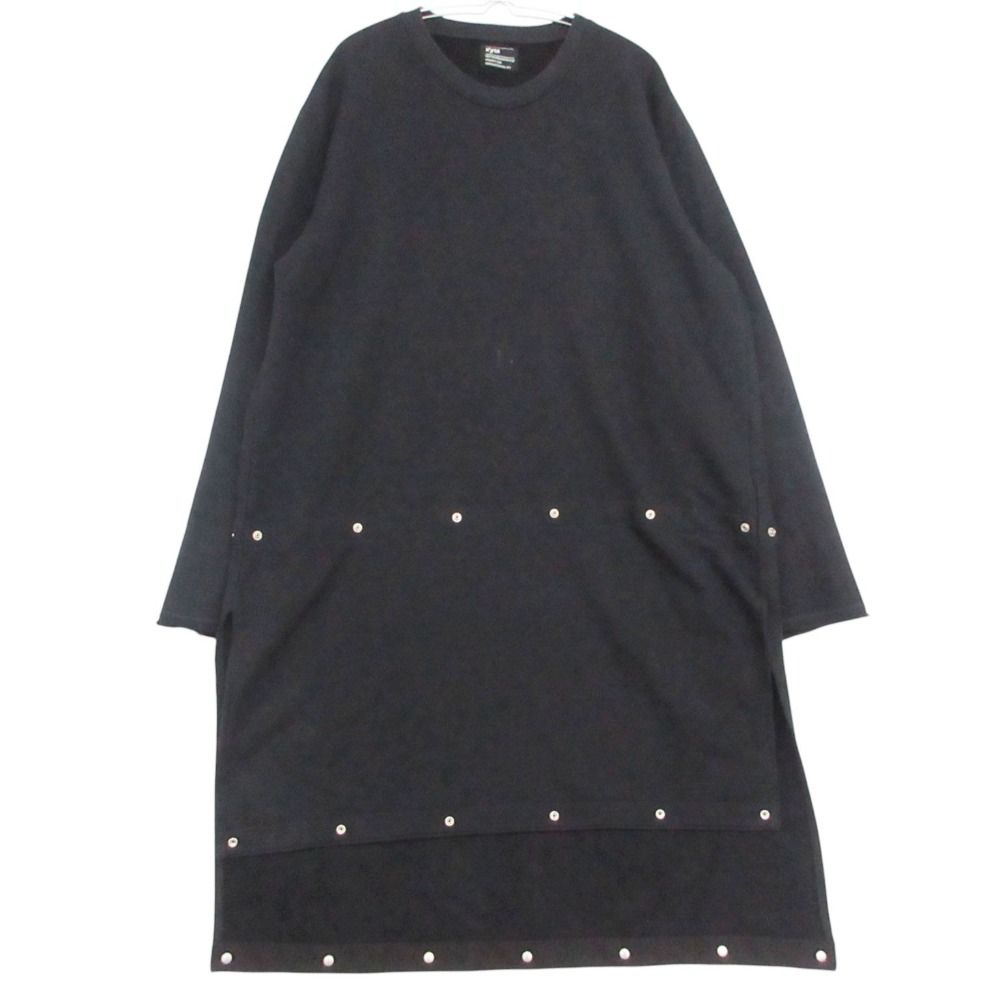17AW Yohji Yamamoto ヨウジヤマモト s’yｔe サイト スウェット ロング丈 スタッズ 長袖 スウェット UK-T04-045 クルー コットン ブラック M メンズ レディース 【中古】