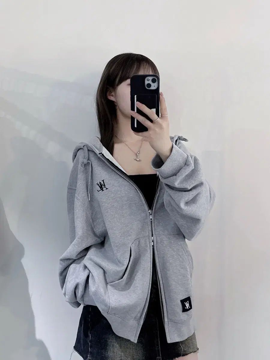 WOOALONG グレー ツーウェイ フードジップアップ