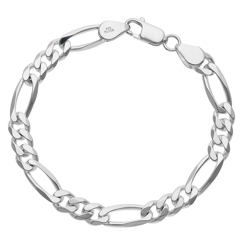 [新宿銀の蔵] 6面カット フィガロチェーン ブレスレット 幅6.5mm 長さ20cm シルバー 925 チェーン メンズ シンプル 太い 太め 存在感