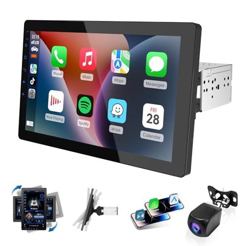 【新品】10.1インチ 回転式タッチ屏 カーオーディオ (ワイヤレスCarPlay/Android Auto対応、GPS、Bluetooth 音声認識、バックカメラ付き 96df074c