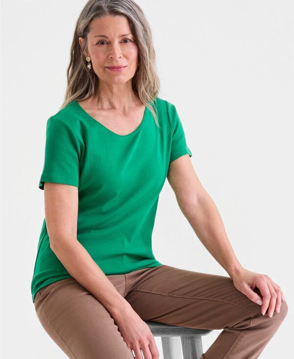 スタイルアンドコー レディース トップス シャツ 半袖 コットン Style Co Womens Cotton ShortSleeve ScoopNeck Top Clover Leaf