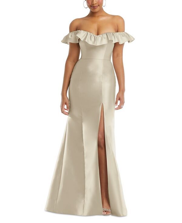 アルフレッド レディース トップス ワンピース フリル サテン Alfred Sung Womens OfftheShoulder Ruffle Neck Satin Trumpet Gown Champagne シャンパン