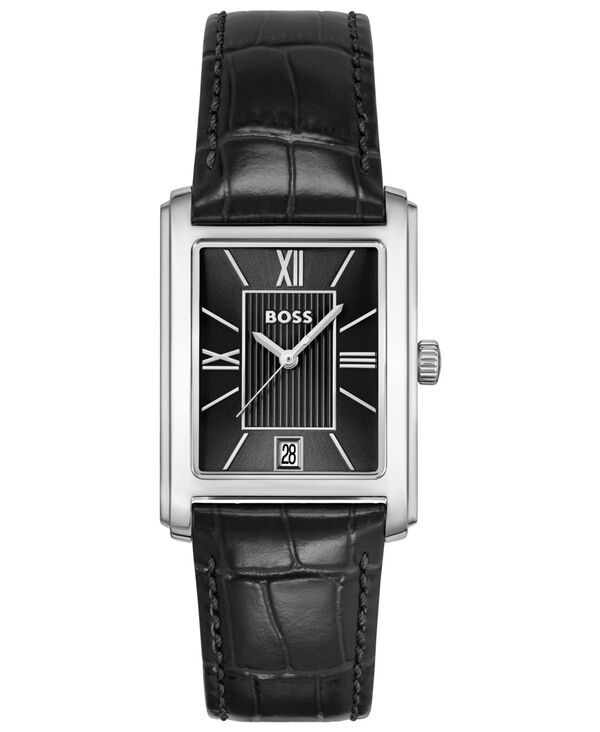 ヒューゴボス メンズ アクセサリー 腕時計 レザー Hugo Boss Mens Principle Dress Quartz Basic Calendar Black Leather Watch 28 x 39mm Black ブラック