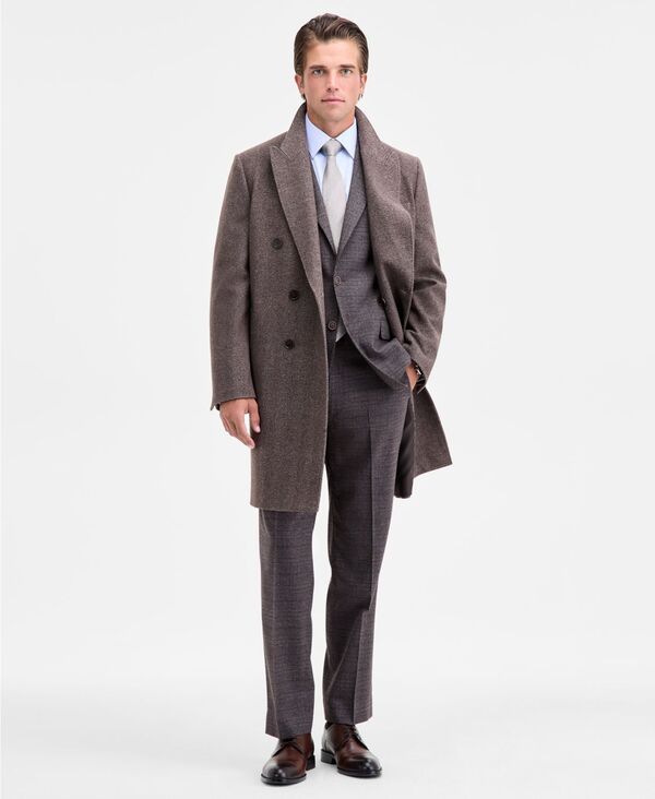 カルバンクライン メンズ アウター ジャケット・ブルゾン ウール コート Calvin Klein Mens ClassicFit Wool Blend Overcoat Brown Herringbone ブラウン