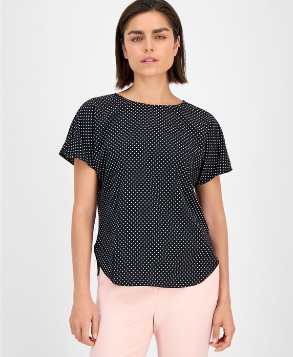 アンクライン レディース トップス シャツ プリント 半袖 Anne Klein Womens Printed Boat Neck ShortSleeve Top XXSPXXL Anne Blackanne White ホワイト