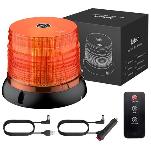 Justech LED回転式警告灯 DC12/24V充電 6点滅モード 72LEDs IP65防水防塵 ワイヤレステープリモコン 押しボタン式コントロールスイッチ切り替え 工業用信号ライト 360°全方向発光 磁石+ネジ固定 工場 建設現場 e6959fba