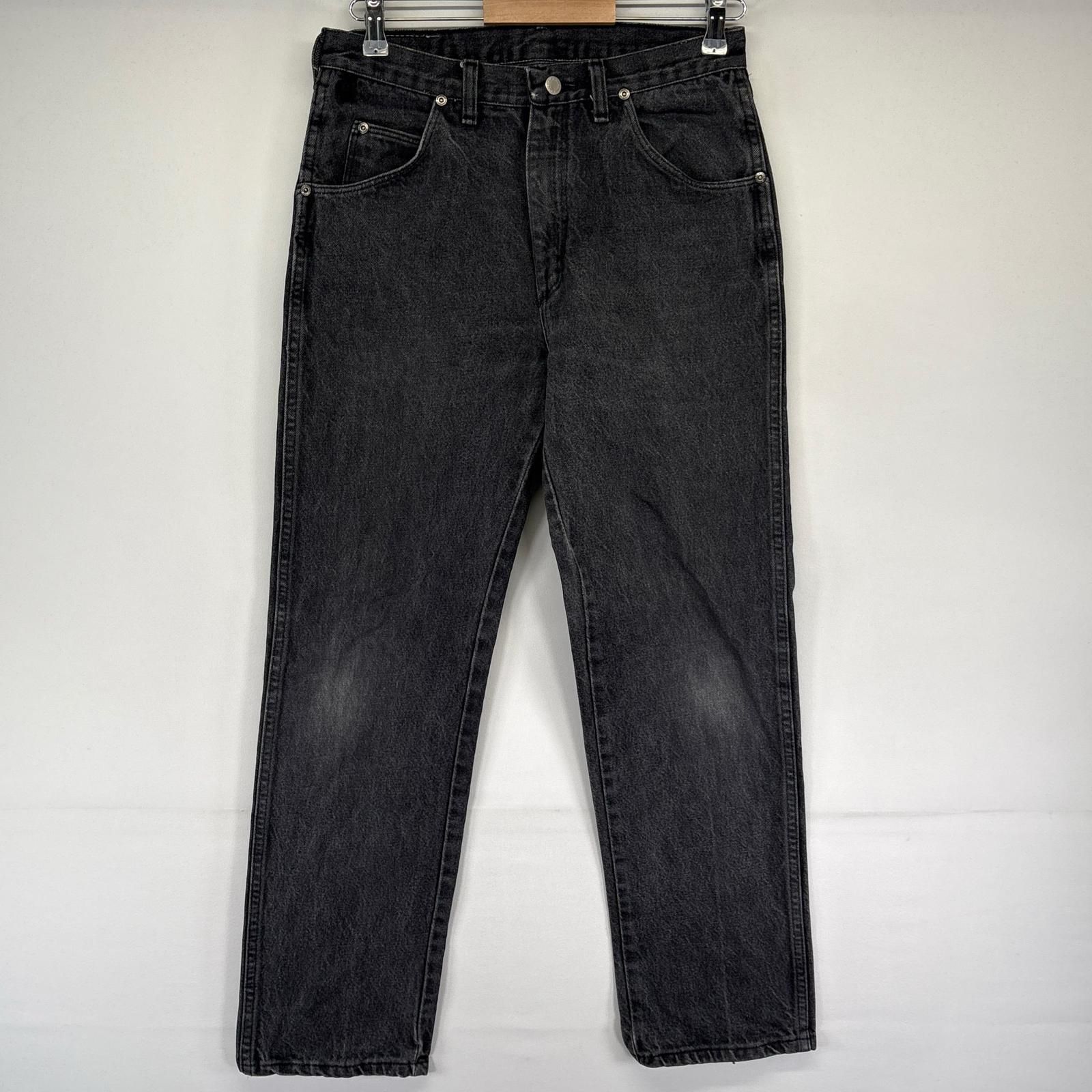 古着 ラングラー Wrangler USA製 デニム パンツ レザーパッチ ストレート ジーパン W32L30 ブラック系 メンズ