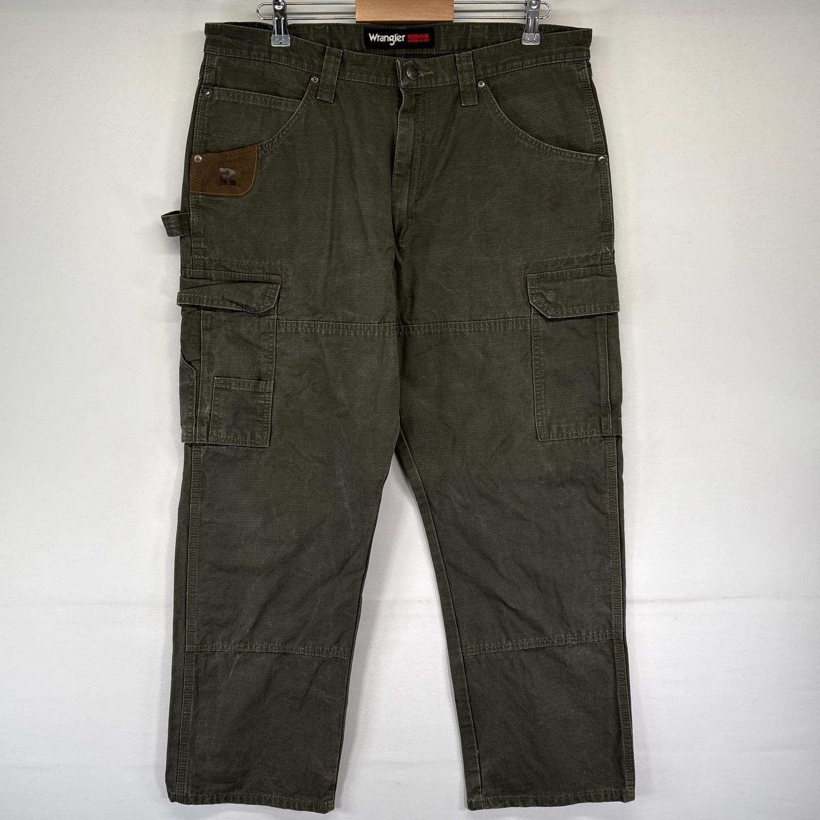 古着 ラングラー Wrangler ダック パンツ ペインター ダブルニー リップストップ ワーク W36L30 グレー系 メンズ