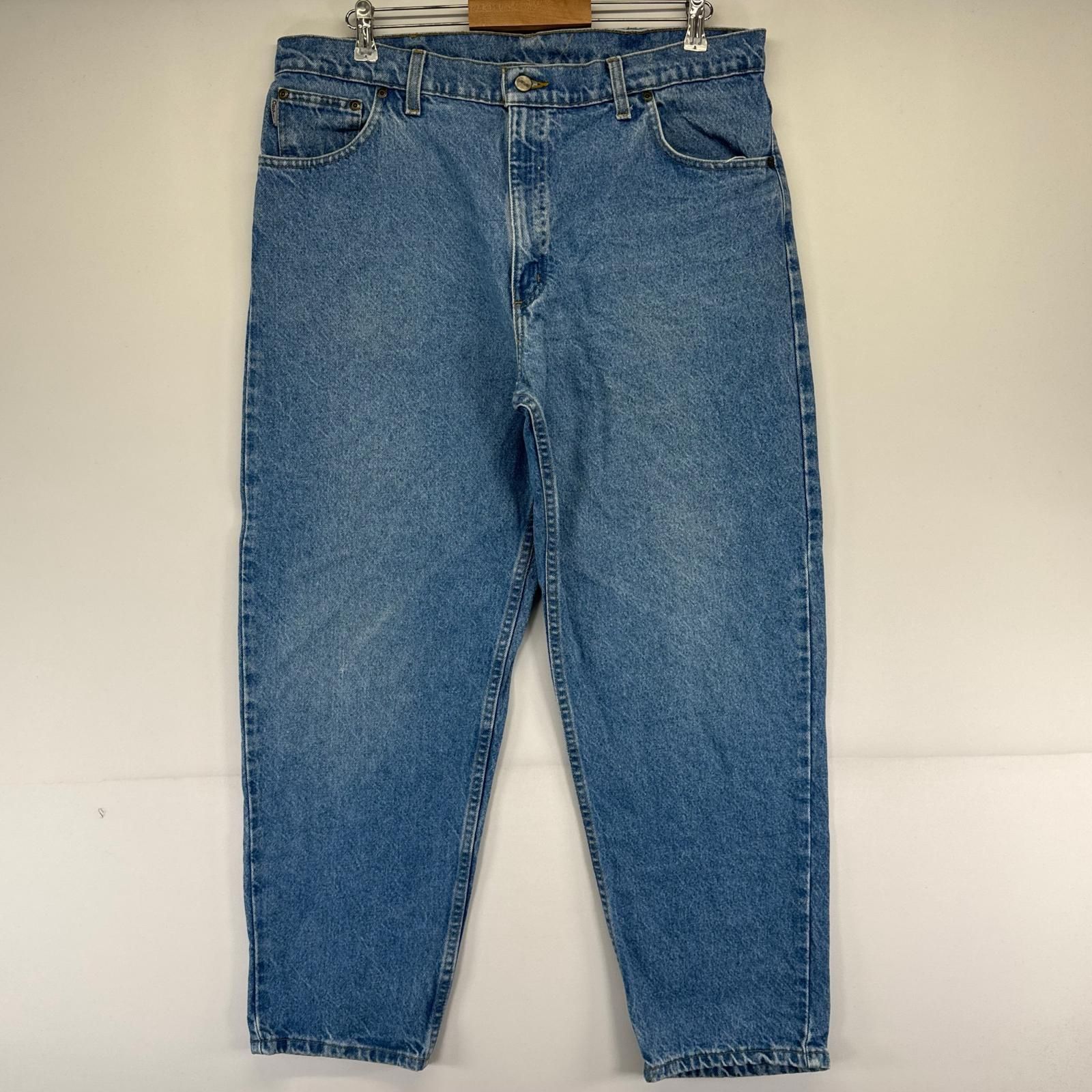 古着 カーハート Carhartt デニム パンツ テーパード ワンポイントロゴ 大きいサイズ ジーパン w40×L30 ブルー系 メンズ