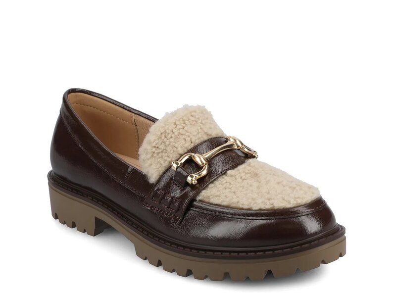 ジャーニー レディース シューズ スリッポン・ローファー Journee Jessamey Loafer BrownOff White Faux Sherpa オフホワイト