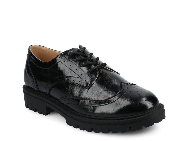 ジャーニー レディース シューズ オックスフォード ウィングチップ Journee Claudiya Wingtip Oxford Black Patent Synthetic ブラック