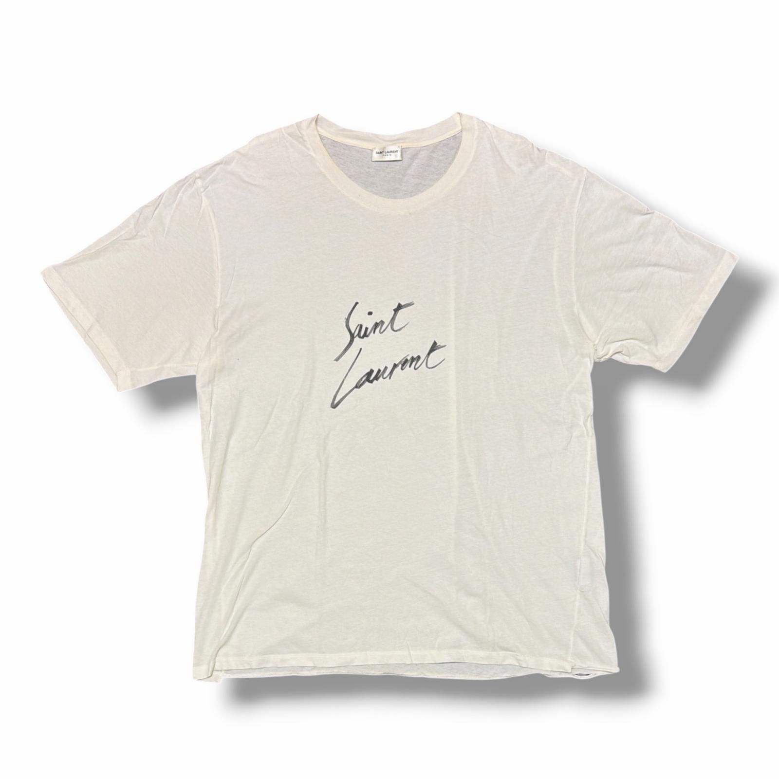 SAINT LAURENT プリントTシャツ 半袖カットソー サインロゴ サンローラン 480406 ホワイト L （97416A）