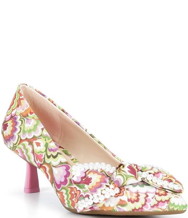 アレックスマリー レディース シューズ ヒール プリント Alex Marie Iris Three Multi Print Pearl Embellished Bow Kitten Heel Pumps OrangeMulti オレンジ