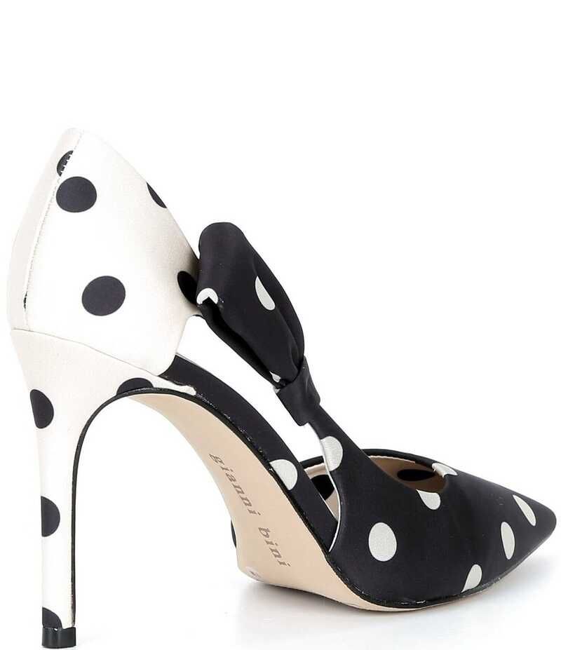 ジャンビニ レディース シューズ ヒール ドット柄 ドット サテン Gianni Bini Sawyer Polka Dot Satin Bow Pointed Toe Pumps BlackSweet Cream クリーム｜詳細画像