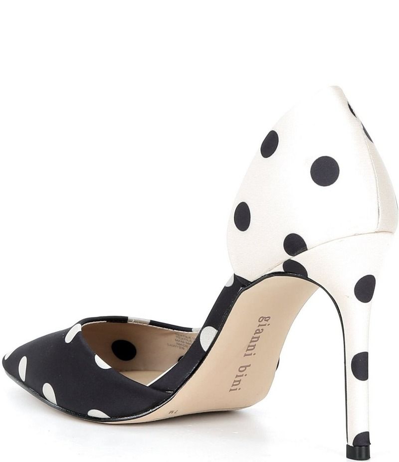 ジャンビニ レディース シューズ ヒール ドット柄 ドット サテン Gianni Bini Sawyer Polka Dot Satin Bow Pointed Toe Pumps BlackSweet Cream クリーム｜詳細画像