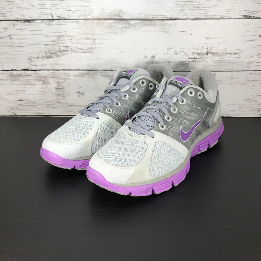 NIKE LUNARGLIDE 2 RUNNING SHOES ルナグライド 2 マルチカラー ホワイト 白 紫 パープル グレー 24cm 407647-051 L07788