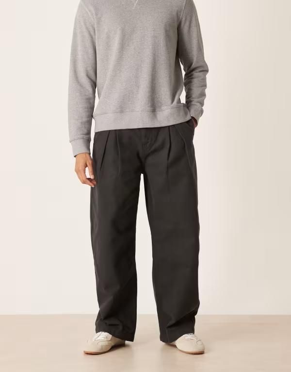 エイソス メンズ ボトムス カジュアルパンツ パンツ ASOS DESIGN barrel pants with pleats Black ブラック